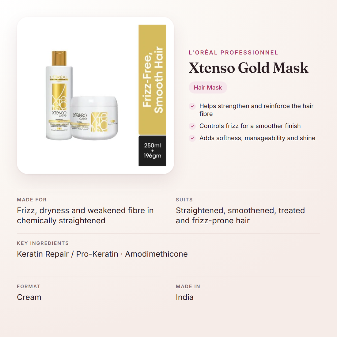 L'Oréal Professionnel Xtenso Gold Mask – at a glance: what it is for, who it suits and key ingredients