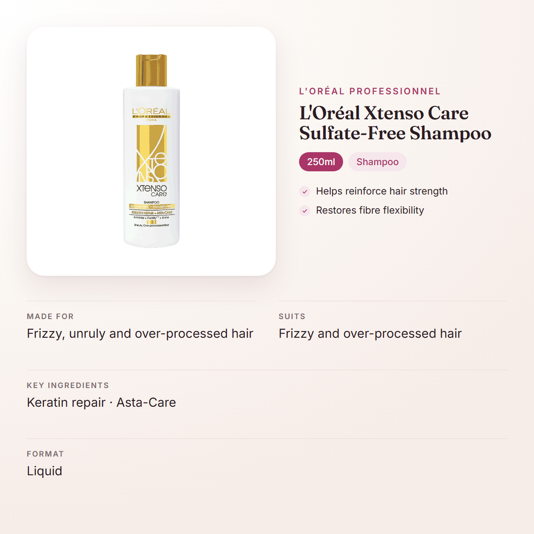 L'Oréal Professionnel L'Oréal Xtenso Care Sulfate-Free Shampoo (250ml) – at a glance: what it is for, who it suits and key ingredients